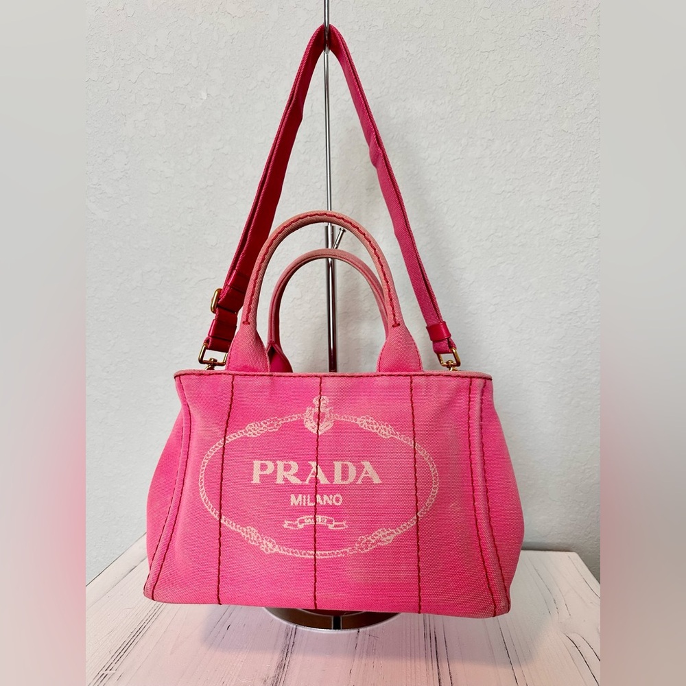 Pink Prada Canapa Tote With Strap
